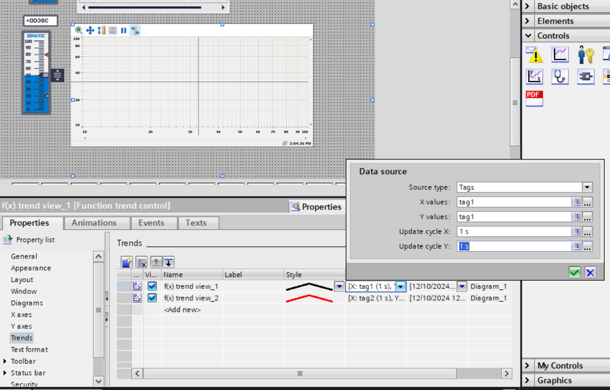 configuration of value axis trend view (f(x) trend view) for Siemens hmi